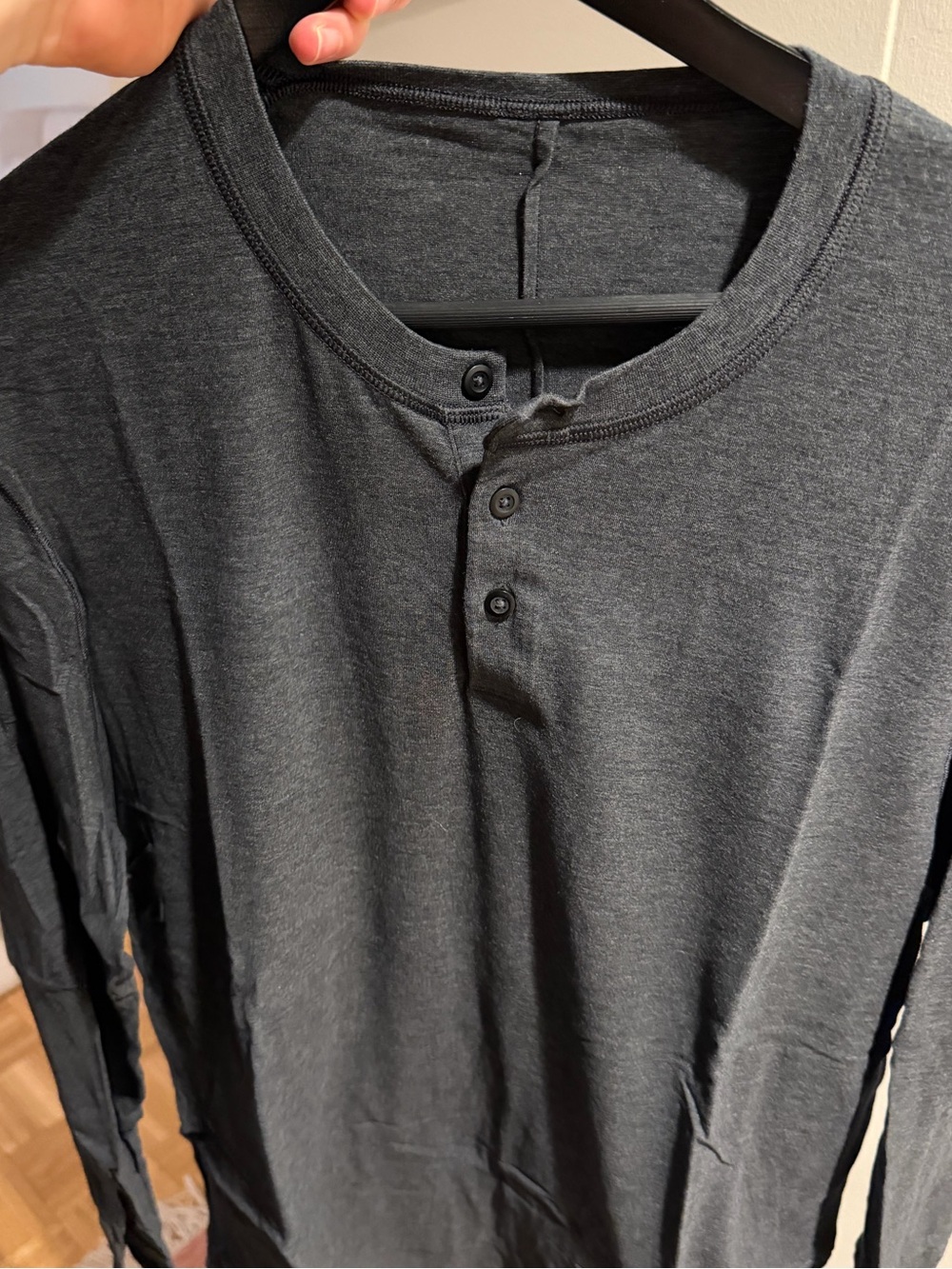 Lululemon Men's Charcoal Henley Long-Sleeve Shirt